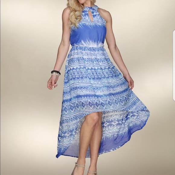 . Dresses & Skirts - White & Blue Geometric Hi-lo Dress